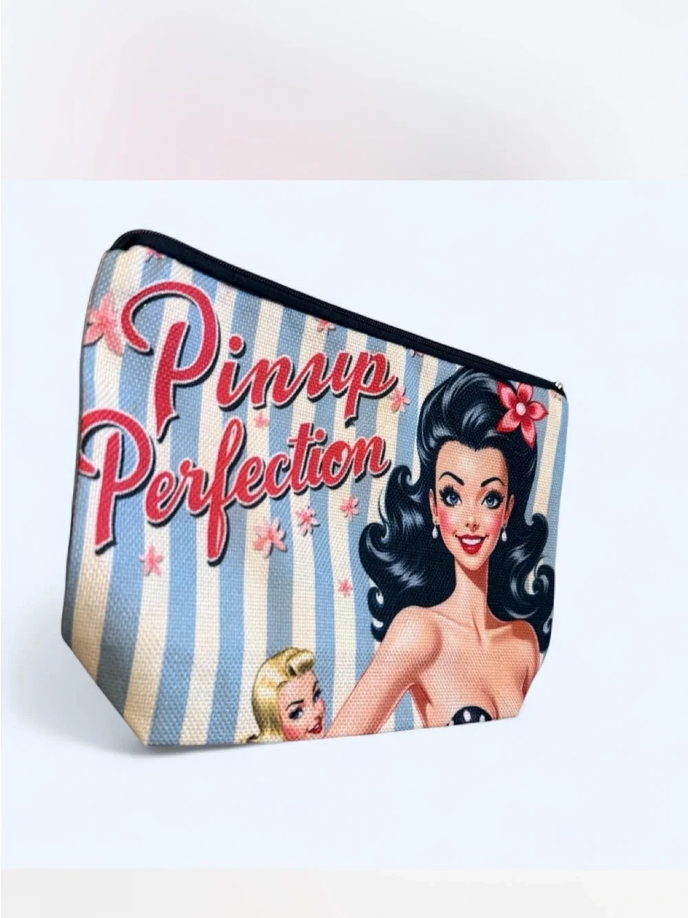 Source Unknown Pinup Perfection Blue Pink Cosmetic Bag